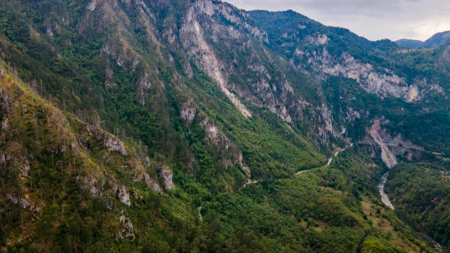 Wide view of Tara canyon and mountain slopes