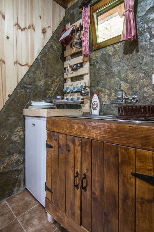 Wooden kitchen cabinet and sink