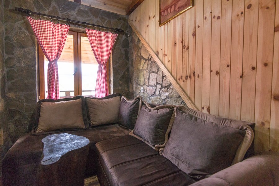 Sofa and stone wall detail