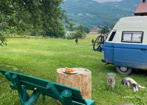Motorhome pitch in a green meadow