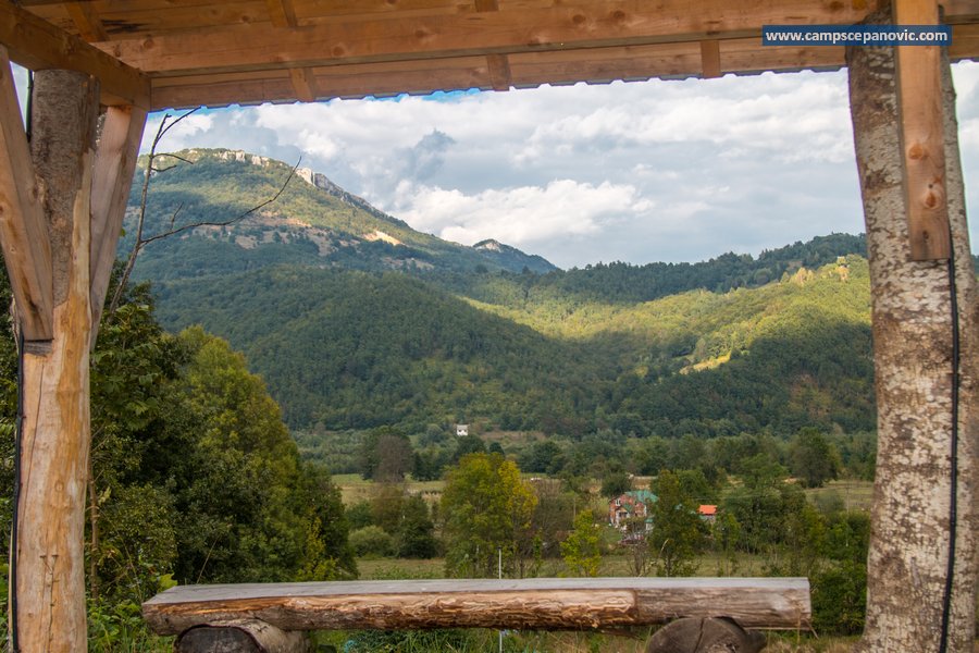 Mountain view from a covered sitting area