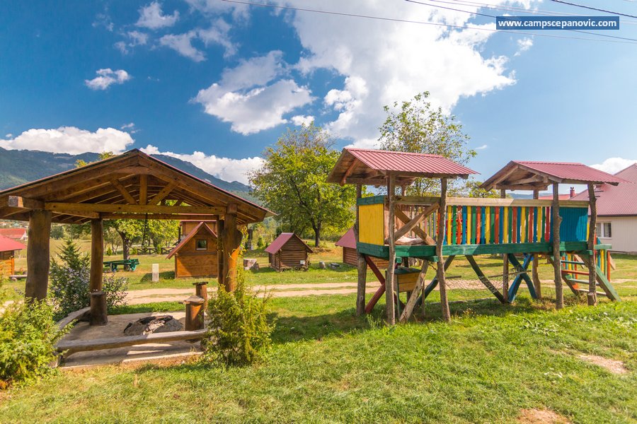 Playground and cabins in the camp