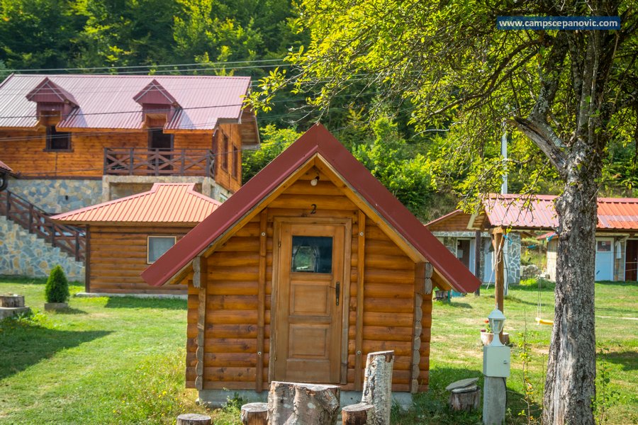 Front view of a wooden cabin