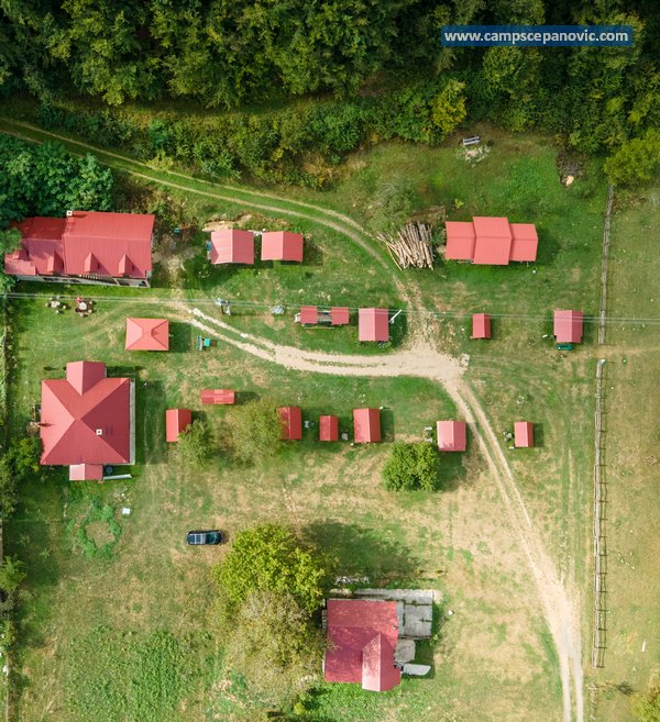 Top-down aerial view of the camp layout