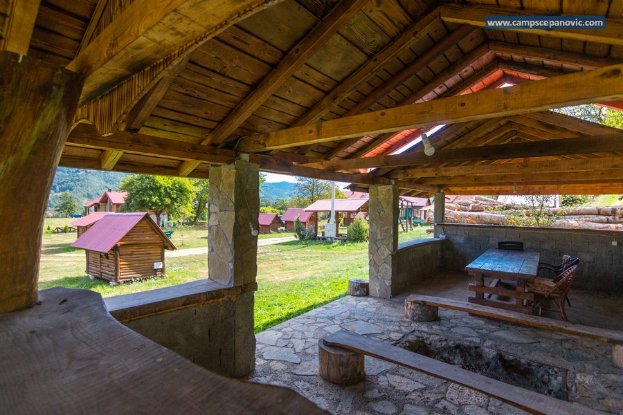 Large covered outdoor dining and grill area